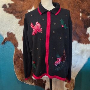 Jason Maxwell Black and Red Festive Cardigan